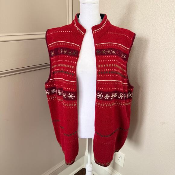 Woolrich Red Snowflake Wool Sweater Vest Zip Front Women’s 2XL ski lodge cozy - Picture 5 of 7